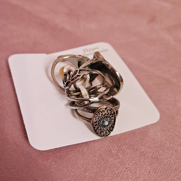 Charming Charlie Silver-Tone Mixed Metal & Faux Turquoise Light Ring Set Size 9 - Picture 4 of 8